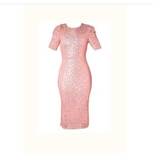 Ivy City Co Pink Sequin Sheath Midi Dress